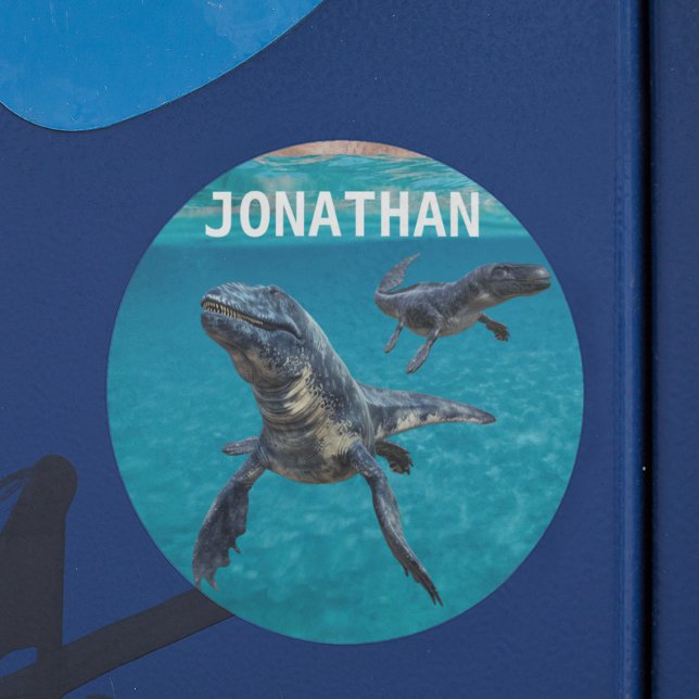Sticker Rond Mosasaur Water Dinosaur Nom du monogramme (Créateur téléchargé)