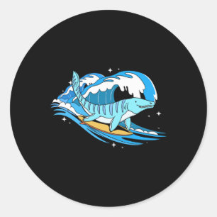 Sticker Rond Mosasaure surfant Dino drôle dinosaure aquatique