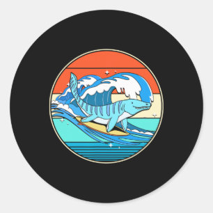 Sticker Rond Mosasaure surfant Dino Rétro Dinosaure aquatique