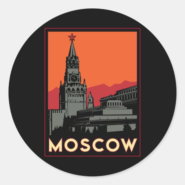 Sticker Rond moscou russie kremlin art déco voyage rétro (Devant)