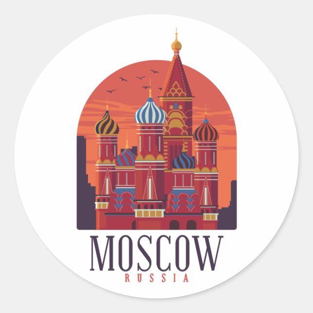 Sticker Rond Moscou Russie Kremlin Skyline (Devant)