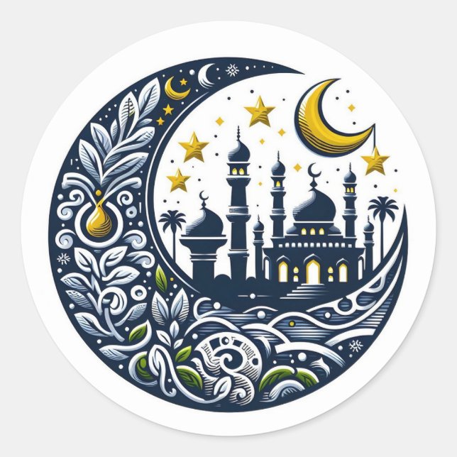 Sticker Rond Mosquée et Lune ornée (Devant)