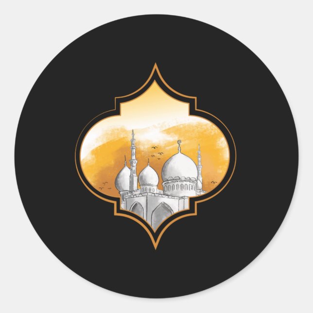 Sticker Rond Mosquée Islam musulman Allah Ramadan Hajj Mecque C (Devant)