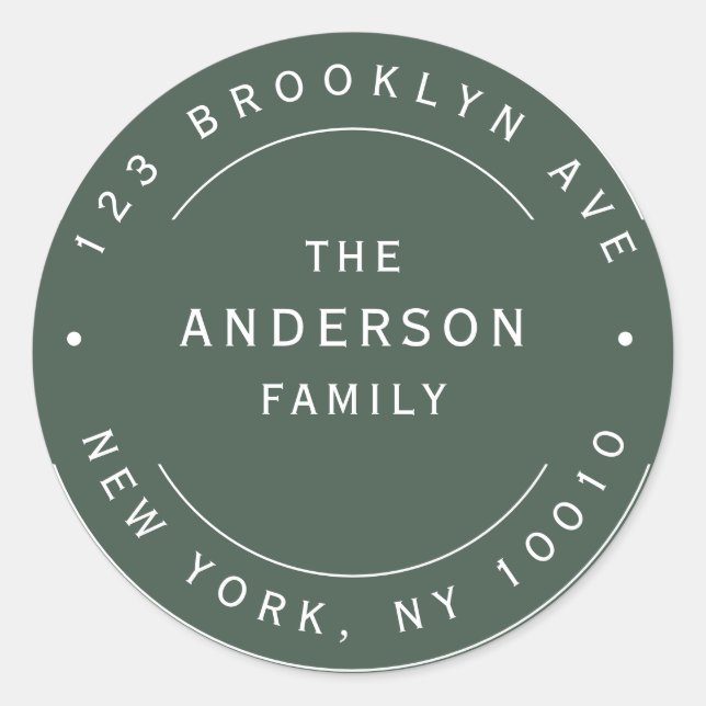 Sticker Rond Moss Green Nom de famille Ronde Adresse de retour  (Devant)