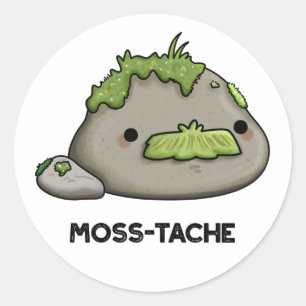 Sticker Rond Moss-tache Funny Mustache Pun
