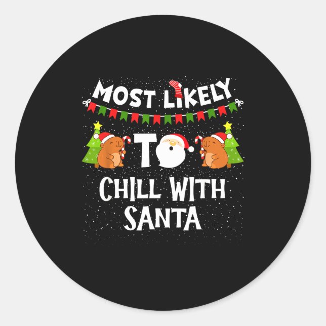 Sticker Rond Most Likely Christmas Family Matching Funny Capyba (Devant)