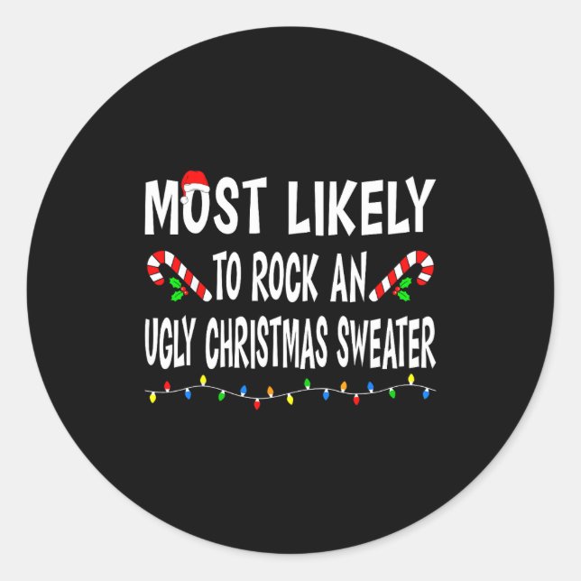 Sticker Rond Most Likely To Christmas Xmas Pajamas Funny Matchi (Devant)