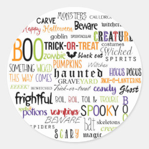 Sticker Rond Mot Amusant de Halloween, Couleurs Fantaisistes, C