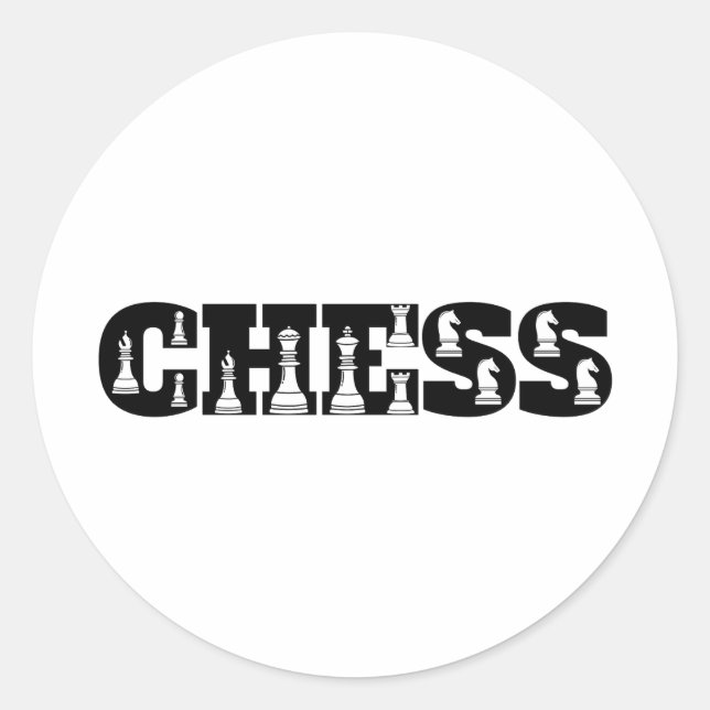Sticker Rond Mot d'échecs Lettres noires Pièces blanches Créati (Devant)