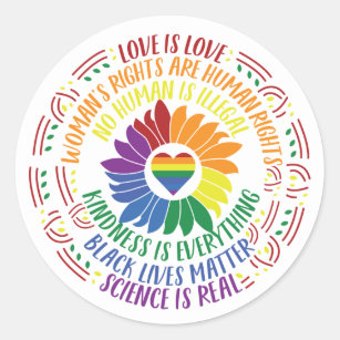 Sticker Rond Mot Fleur de justice sociale coloré