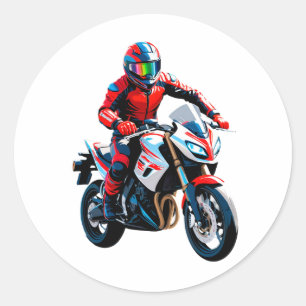 Sticker Rond 🔥 Motard Élégant Rue Audacieuse Vitesse