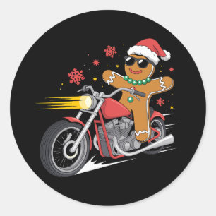 Sticker Rond Motard en biscuit de Noël au gingembre Père Noël