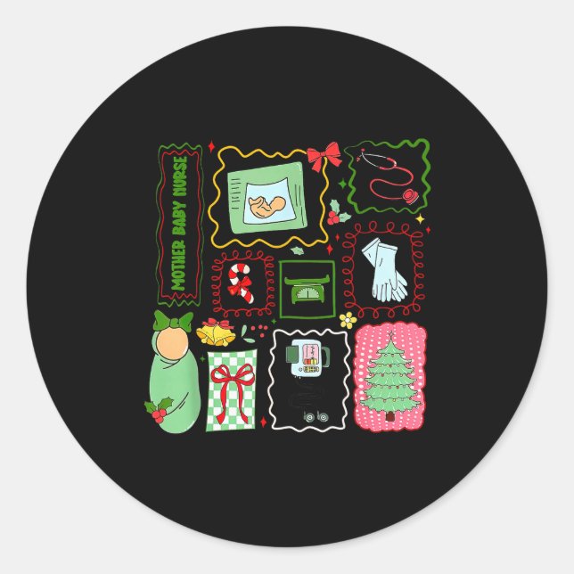 Sticker Rond Mother Baby Nurse Christmas Stamp Stpartum Materni (Devant)
