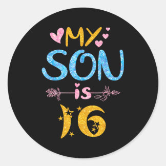 Sticker Rond Mother father mom dad happy birthday son is 16