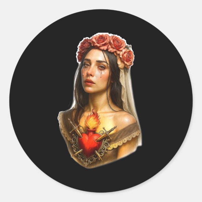 Sticker Rond Mother Mary Sacred Heart Cry  (Devant)