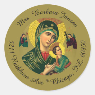 Sticker Rond Mother of Perpetual Help Religious Address Labels