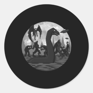 Sticker Rond Mothman Bigfoot Loch Ness Monster Aliens Ufo Fun C