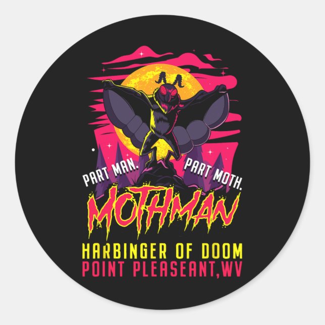 Sticker Rond Mothman Fun Cryptid Harbinger Part Homme Part Moth (Devant)