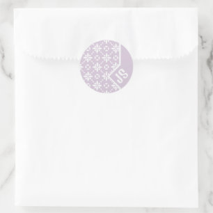 Sticker Rond Motif à carreaux de fleurs blanches sur un monogra
