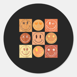 Sticker Rond Motif à carreaux de visage heureux léopard rétro F