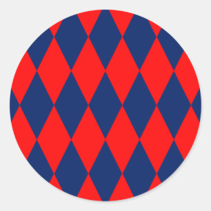 Sticker Rond Motif à carreaux Harlequin rouge et bleu