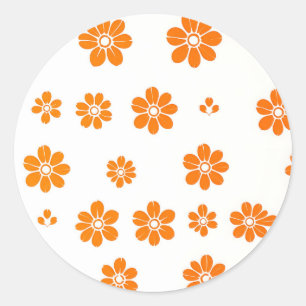 Sticker Rond Motif à crayon floral orange sur Arrière - plan bl