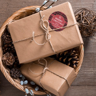 Sticker Rond Motif à flanelle modifiable or rouge Noël