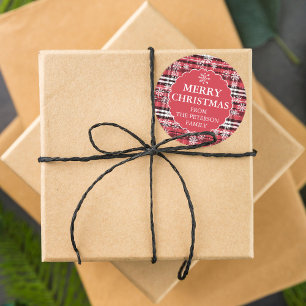 Sticker Rond Motif à flanelle modifiable rouge foncé Noël