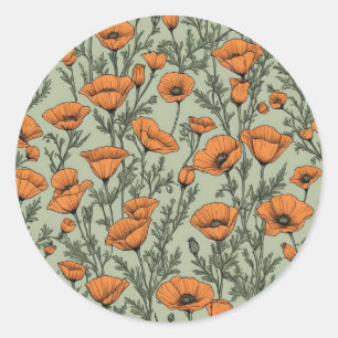 Sticker Rond Motif à fleurs orange de Californie