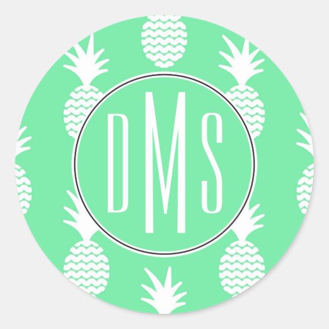 Sticker Rond Motif à la menthe d'ananas | Monogramme (Devant)