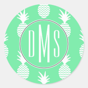 Sticker Rond Motif à la menthe d'ananas   Monogramme