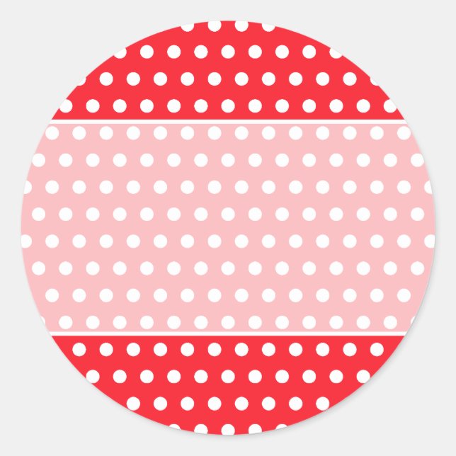 Sticker Rond Motif à points Polka rouge et blanc. Spotty. (Devant)