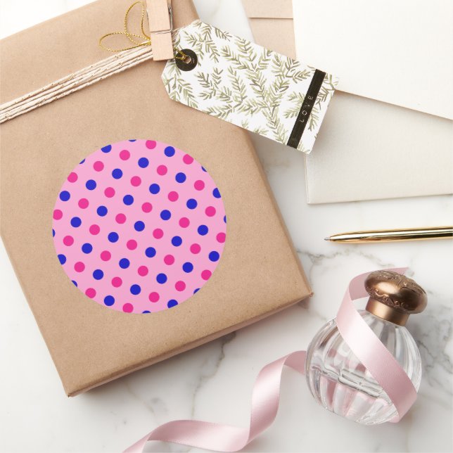 Sticker Rond Motif à pois rose bleu rose (Cadeaux)