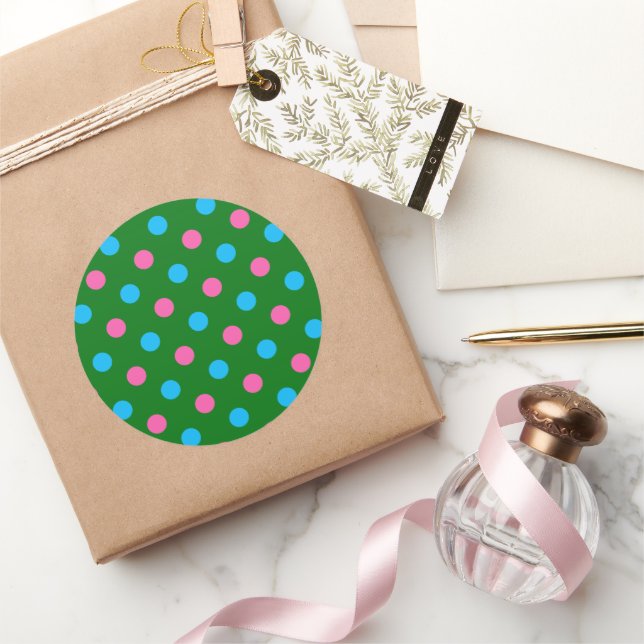 Sticker Rond Motif à pois vert rose bleu (Cadeaux)