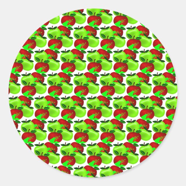 Sticker Rond Motif à pomme rouge et verte (Devant)