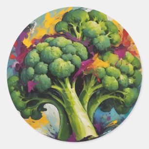 Sticker Rond Motif Abstrait Broccoli avec brosse en gras