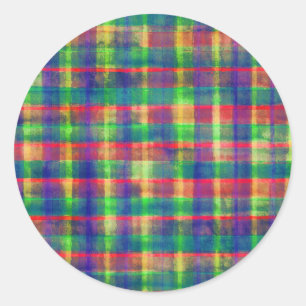 Sticker Rond Motif Abstrait couleur aquarelle plaid