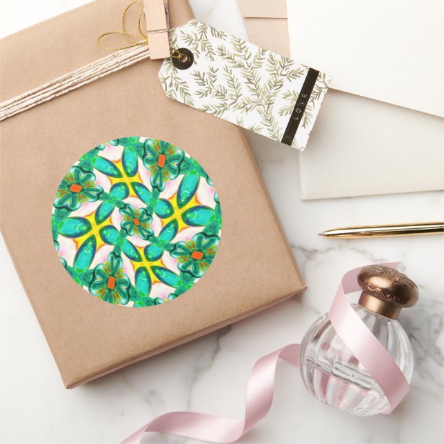 Sticker Rond Motif Abstrait de fleurs vertes (Cadeaux)