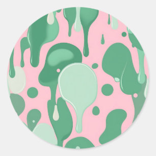 Sticker Rond Motif Abstrait de Goutte qui Fond Rose Menthe Vert