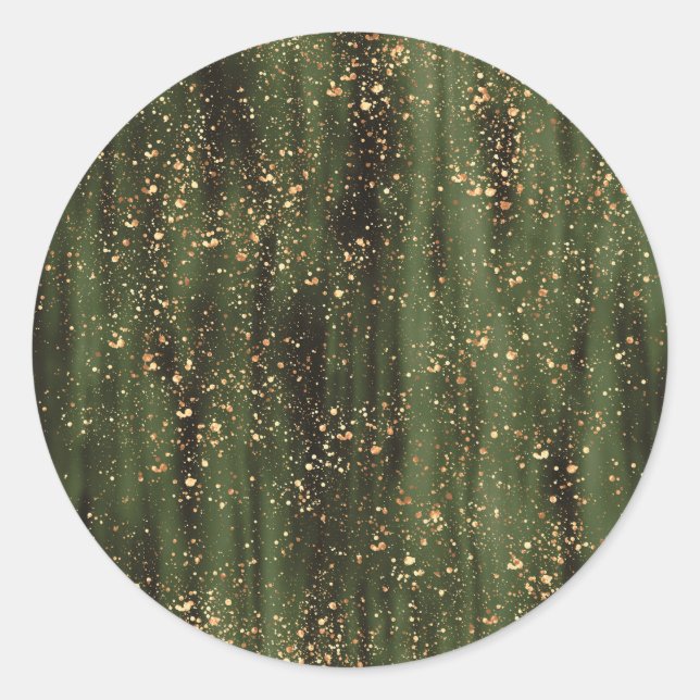 Sticker Rond Motif Abstrait d'étincelles vert et or (Devant)