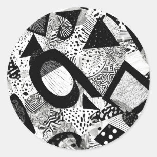 Sticker Rond Motif Abstrait noir et blanc décoratif