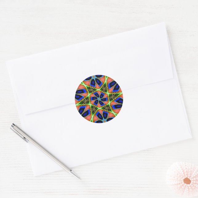 Sticker Rond Motif Abstrait Peacock Feathers (Enveloppe)