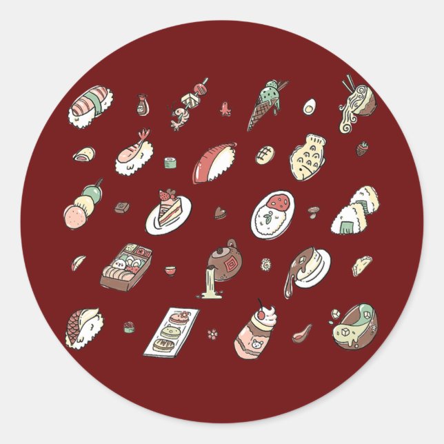 Sticker Rond Motif alimentaire japonais Sushi Ramen Tea Bento B (Devant)