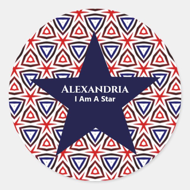 Sticker Rond Motif américain Patriotic Red White Blue Star (Devant)