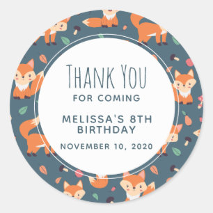 Sticker Rond Motif animal du renard orange de Cute Merci d'anni