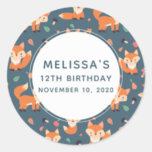 Sticker Rond Motif animal du renard orange mignon Anniversaire