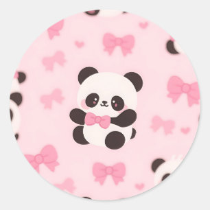 Sticker Rond Motif Arc-en-ciel Kawaii Panda Rose