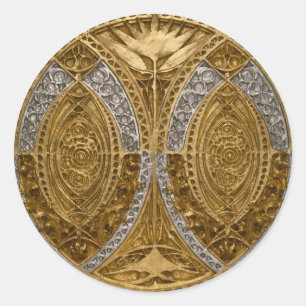 Sticker Rond Motif Art Déco Argent et Or