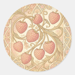 Sticker Rond Motif Art Nouveau à la framboise