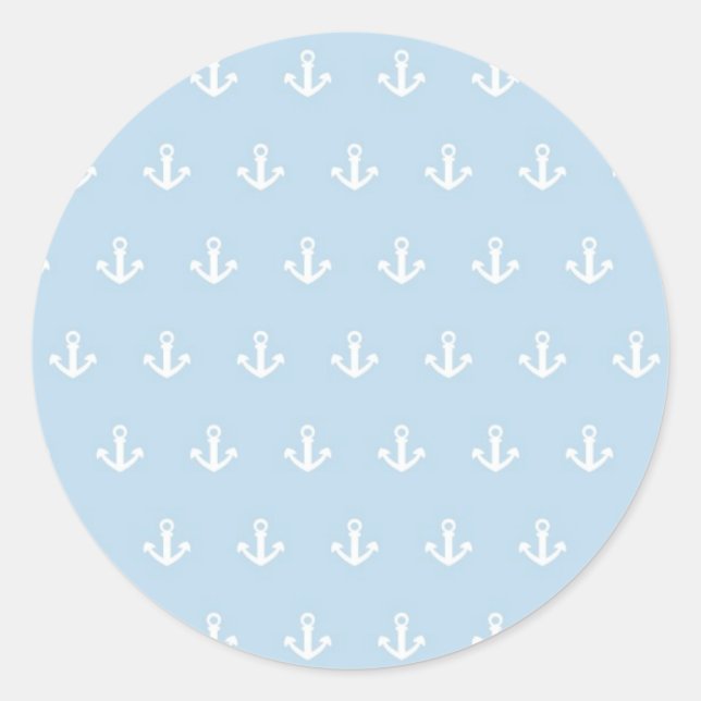 Sticker Rond Motif avec ancrages blancs sur bleu (Devant)